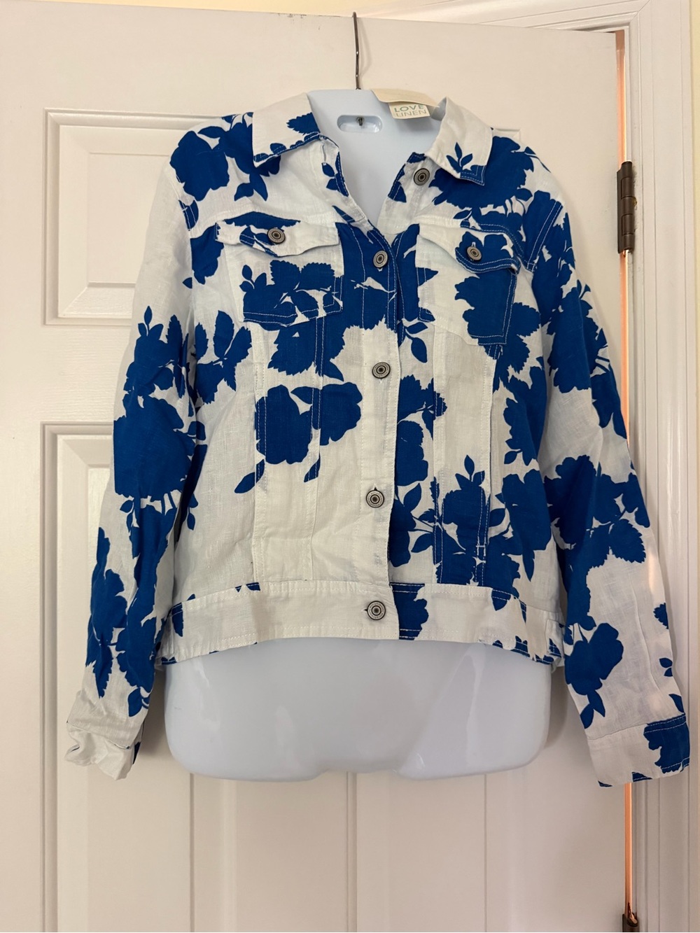 Cynthia Rowley Linen Floral Jacket Blue White Cropped NWT Size S